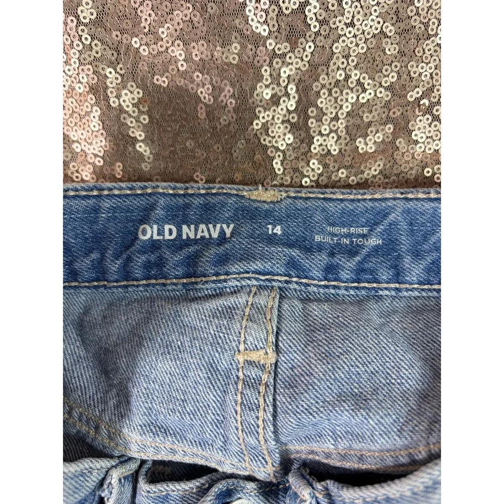 Old Navy Girls High Rise Denim Shorts Size 14 Light Wash Distressed Lace Trim